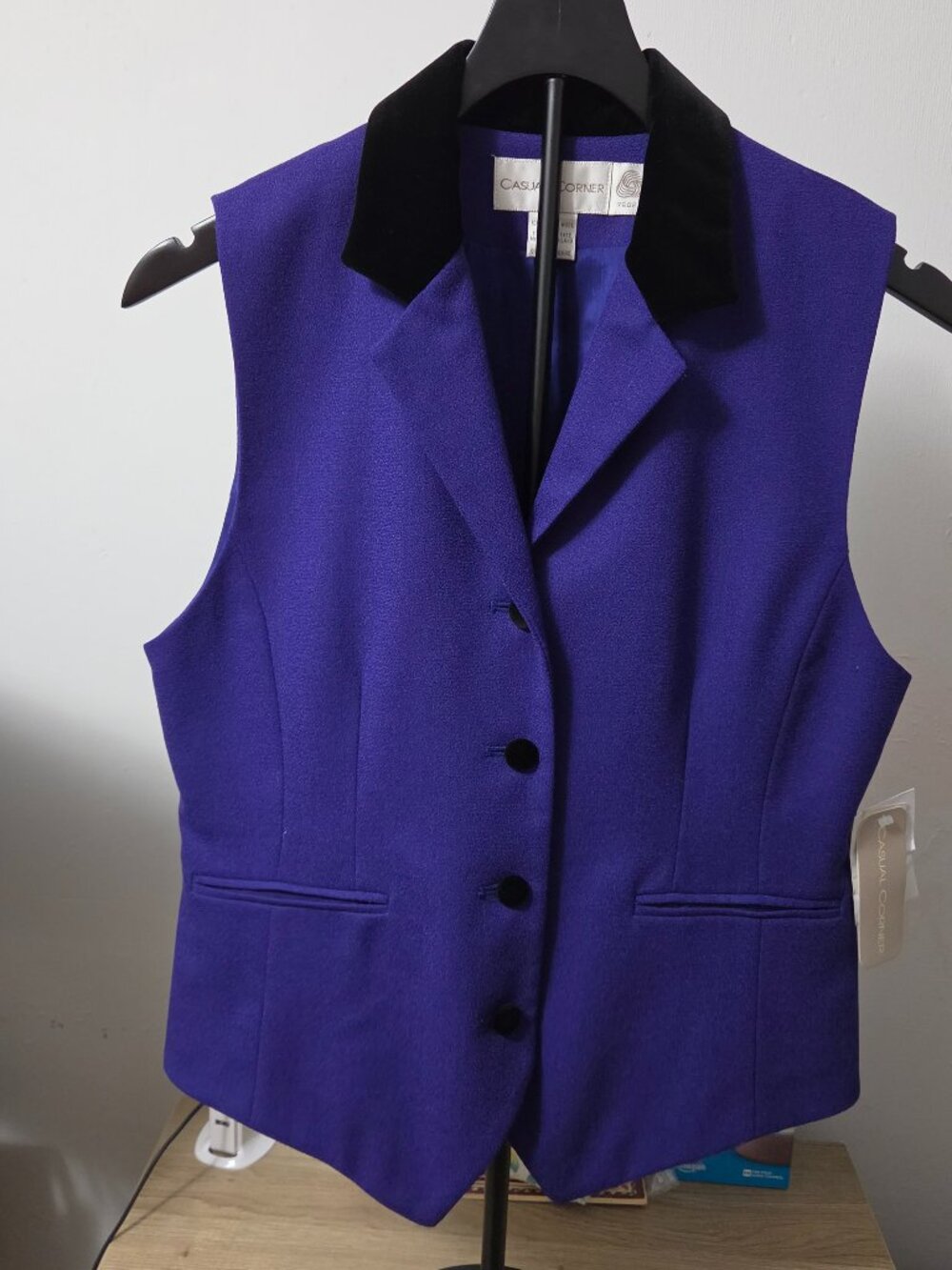 Vintage Casual Corner Purple Wool Vest with Velvet Collar Size 10